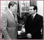 President Ronald Reagan (left) with Justice Antonin Scalia